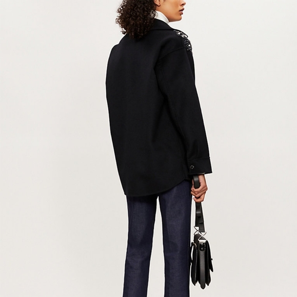 Sandro Versaille Embellished Sequined Wool Blend Black Jacket in Noir Small - Picture 4 of 16